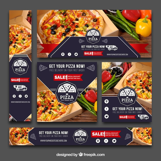 Set of vintage pizza banners