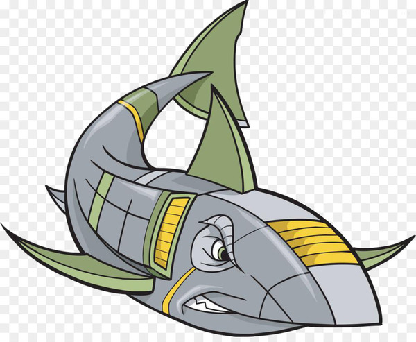 Shark Robot Cyborg Illustration - Mech cartoon shark