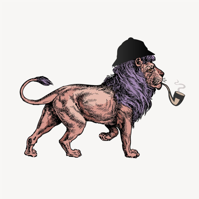 Sherlock lion clipart, funny animal, | Free Vector Illustration - rawpixel
