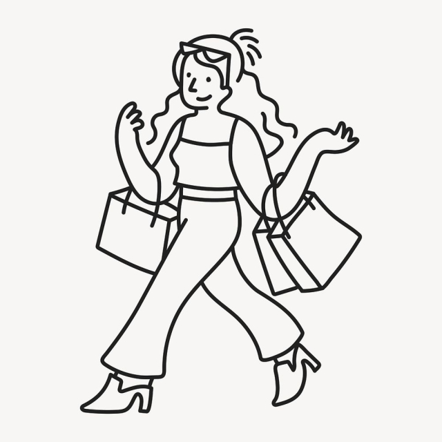 Shopping woman clipart, hobby line | Free Vector Illustration - rawpixel