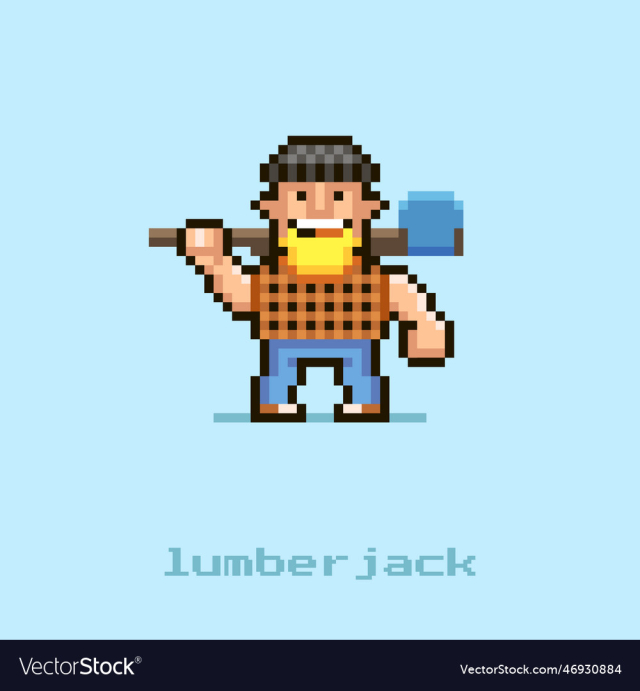 smiling lumberjack with an axe on his shoulder