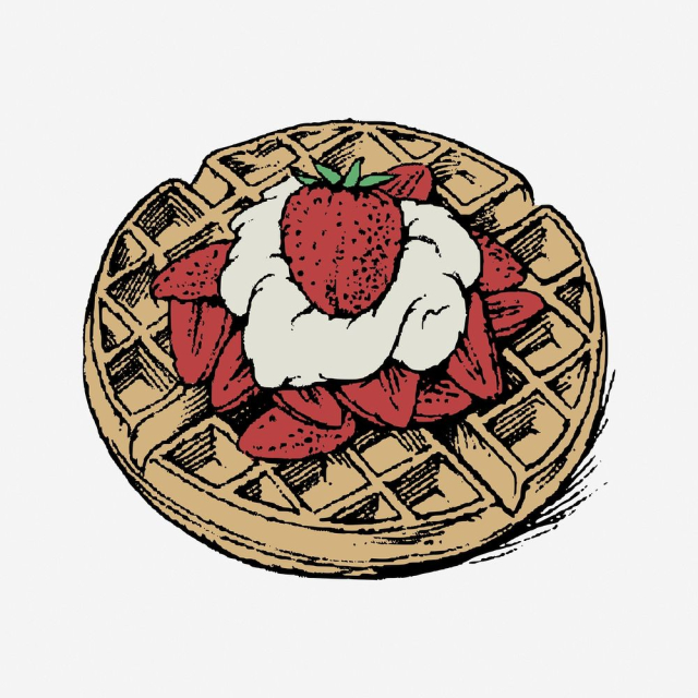 Strawberry waffle clipart, vintage food | Free Photo - rawpixel