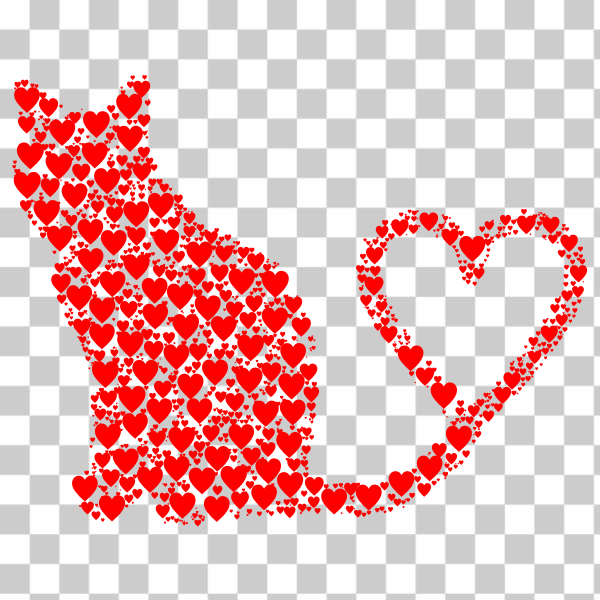 SVG Cat 2 Silhouette Heart Tail Hearts Red