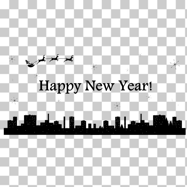 SVG New Year black and white postcard vector image