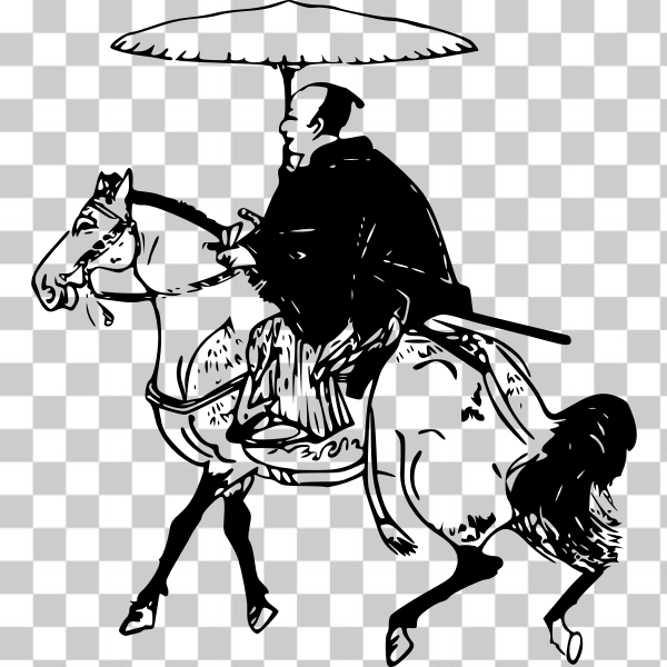 SVG Samurai on a horse holding an umbrella vector image