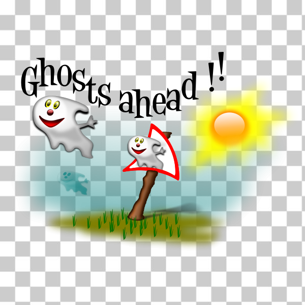 SVG Vector drawing of ghosts ahead signpost