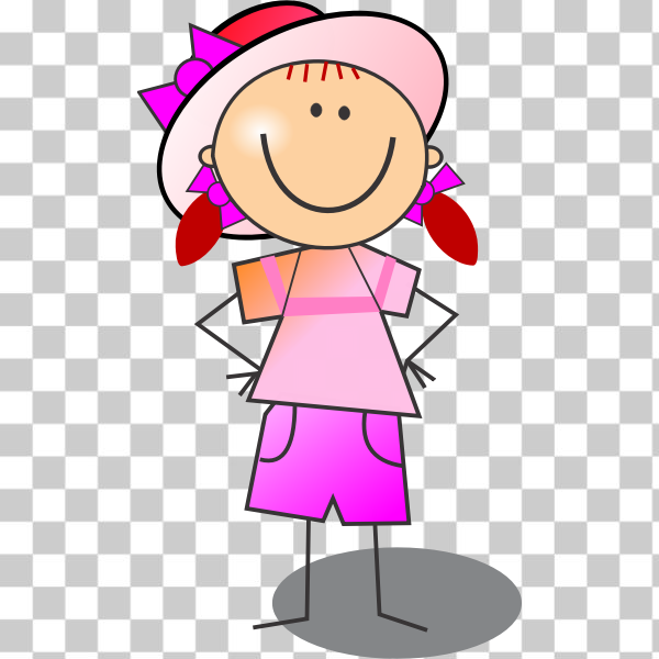 SVG Vector drawing of pink and red girl smiling stick figure