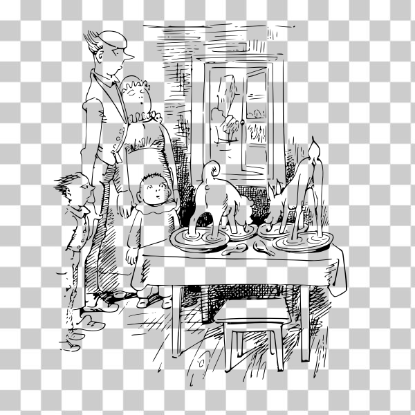 SVG Vector illustration of family dinner ruined