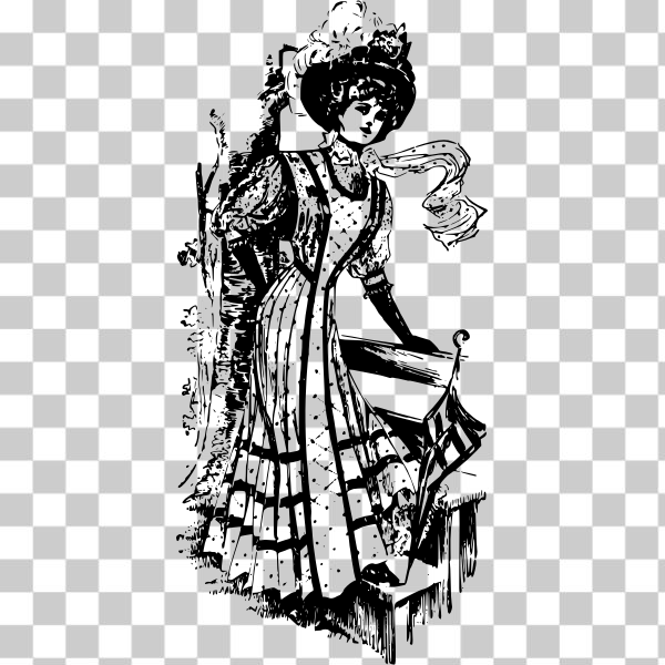 SVG Vector image of elegant lady on wooden stairs