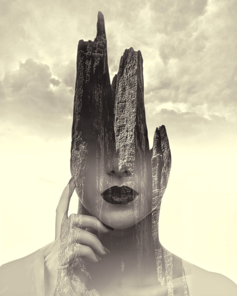 Thoughtful Woman on the Mountain Face
