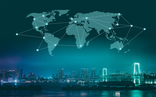 Trade and Commerce - World Map Over City at Night