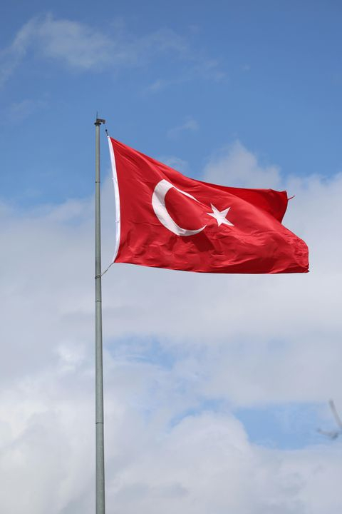 Turkish Flag Waving Against a Clear Blue Sky