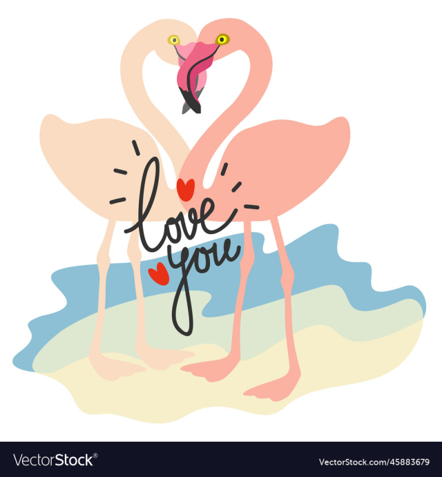 two flamingos with crossed beaks isolated