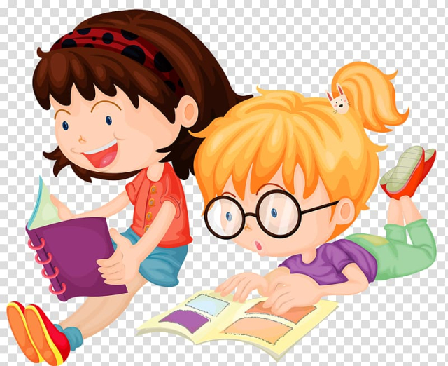 Two girls reading books illustration, Reading , Children learn transparent background PNG clipart