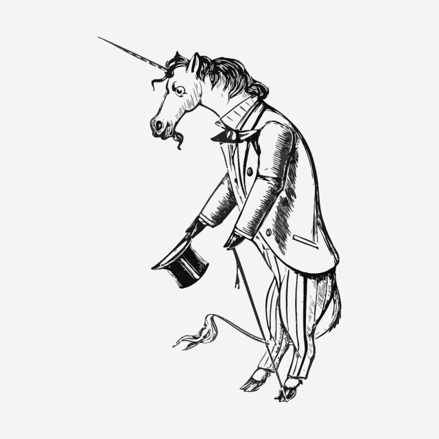 Unicorn wearing suit drawing, vintage | Free Photo - rawpixel