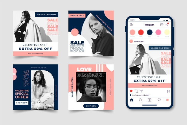 Valentine's day sale instagram post collection Free Vector