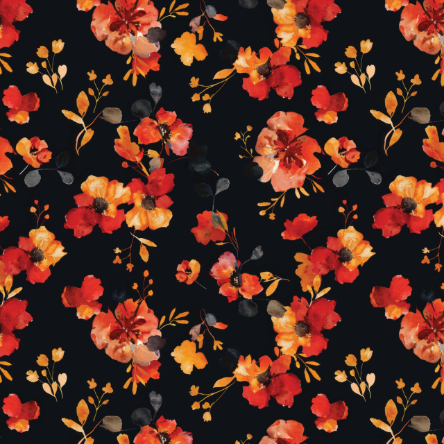 Vibrant Floral Pattern on Black Background
