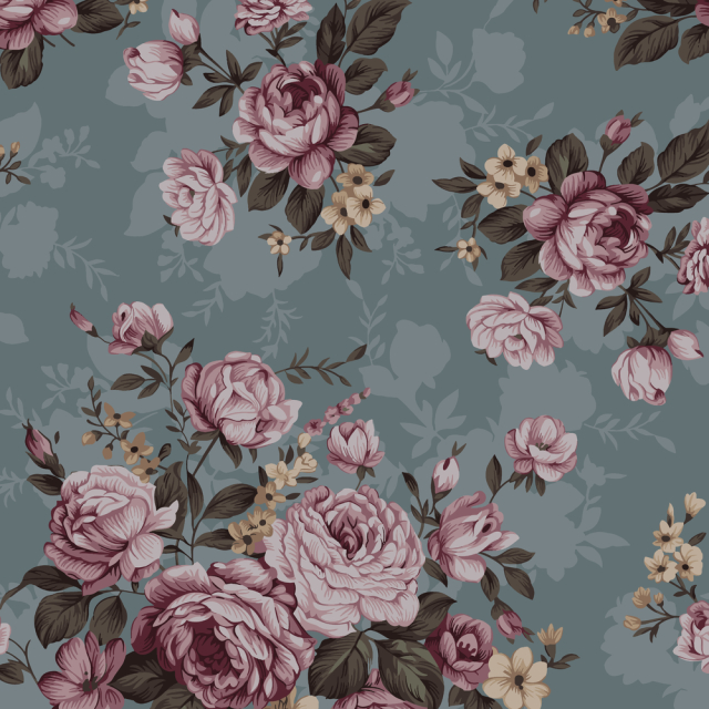Vintage Floral Pattern on Teal Background