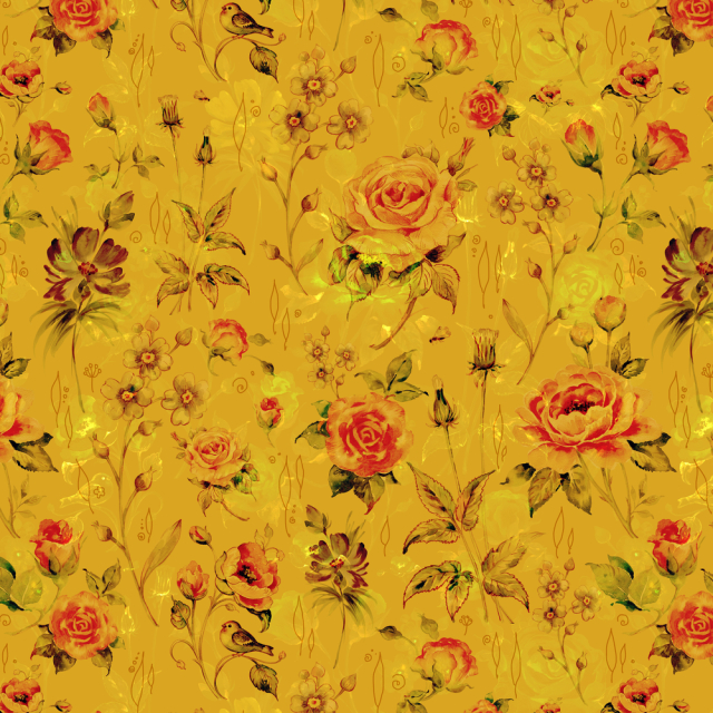 Vintage Floral Pattern on Yellow Background