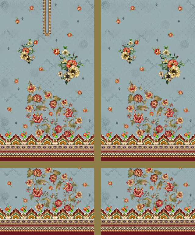 Vintage Floral Pattern with Geometric Elements