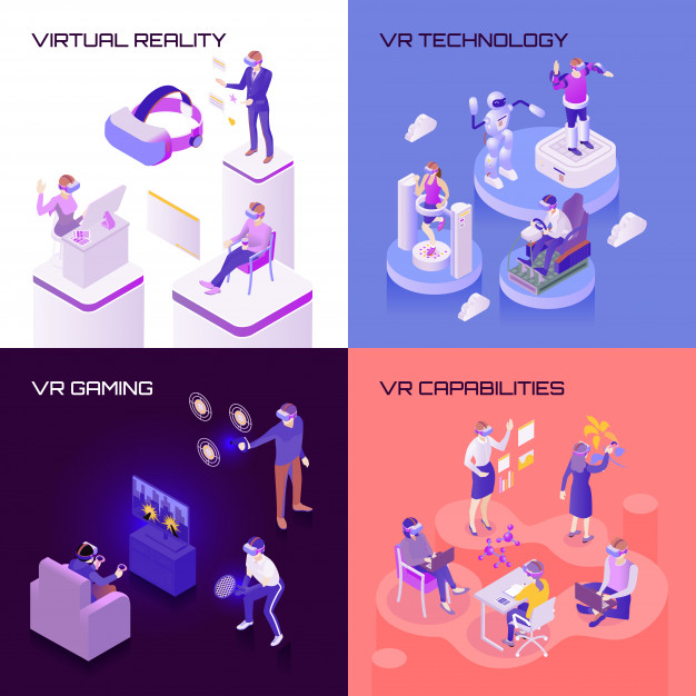 Virtual reality isometric design concept Free Vector