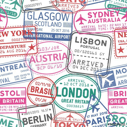 Visa stamps vector seamless pattern