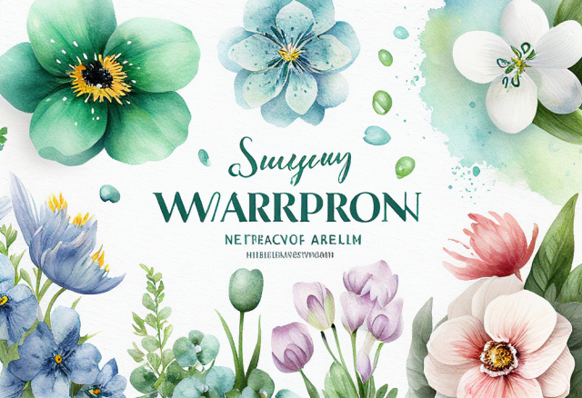 watercolor hand-painted flower and leaves background with copyspace