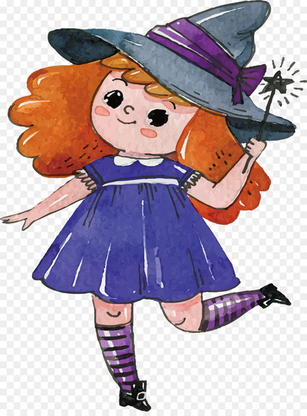 Watercolor painting Illustration - Lovely watercolor witch