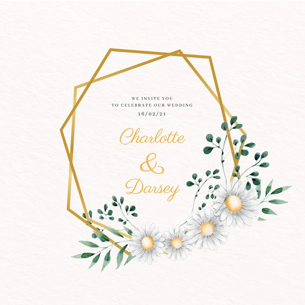 Wedding golden floral frame Free Vector