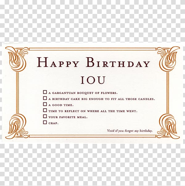 Free: Wedding invitation Greeting & Note Cards Birthday Gift IOU, voucher coupons transparent background PNG clipart - nohat.cc for Free Printable Iou Birthday Voucher