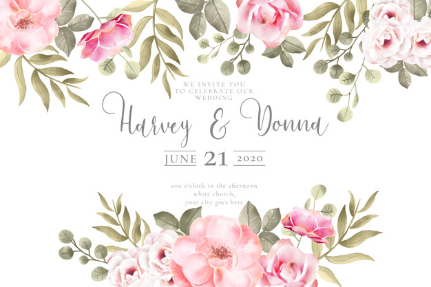 Wedding invitation with lovely watercolor flowers Free Vector