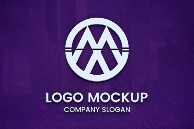 White 3D Logo Mockup on Violet Surface – GraphicsFamily